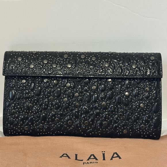 Alaia Crocodile Embossed Studded Leather Pochette Clutch Bag - Picture 8 of 10